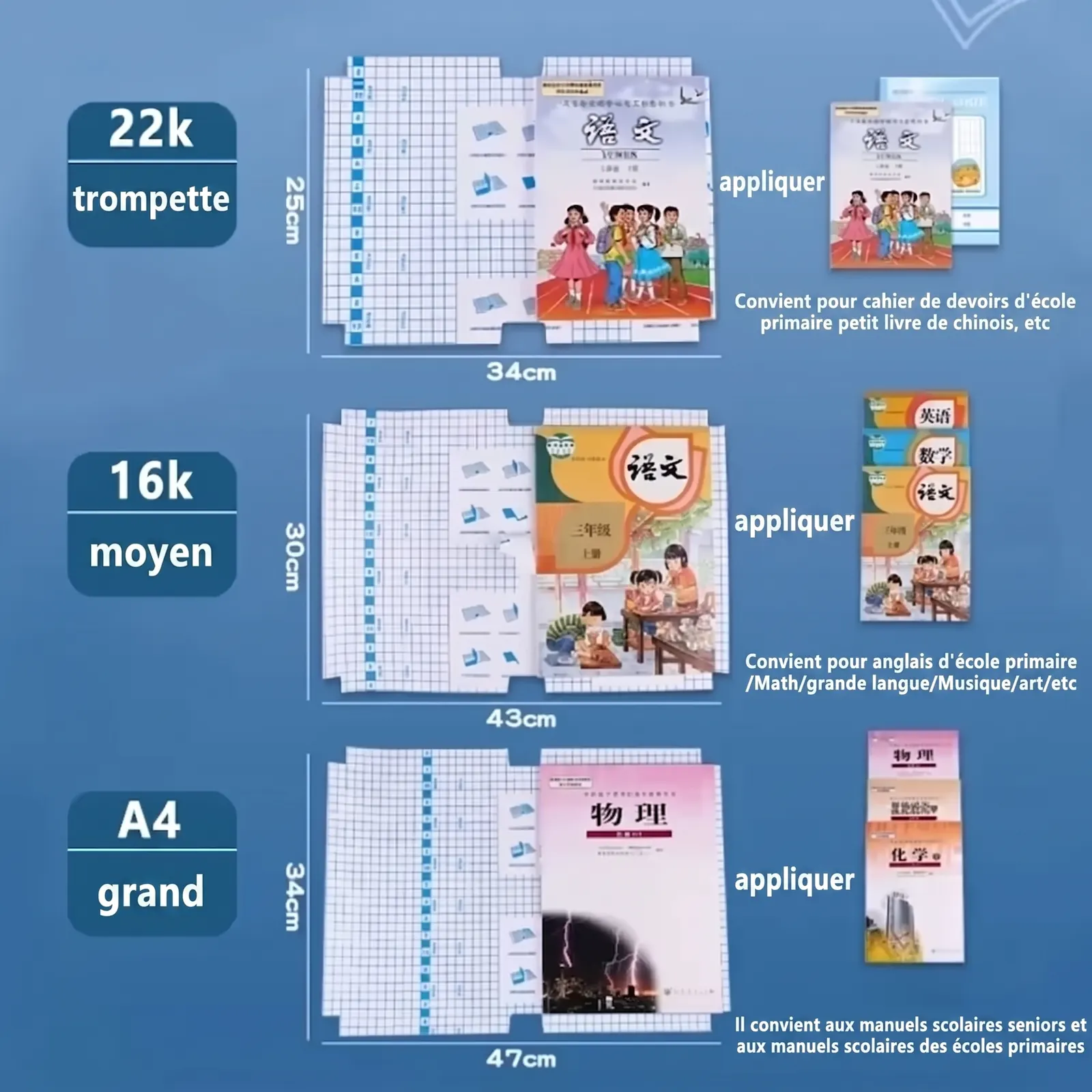 Guide des tailles S, M et L de la couverture