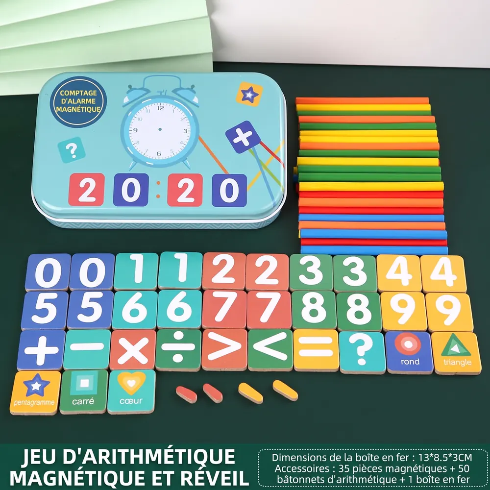 Jeu d’arithmétique magnétique et réveil, contenu complet