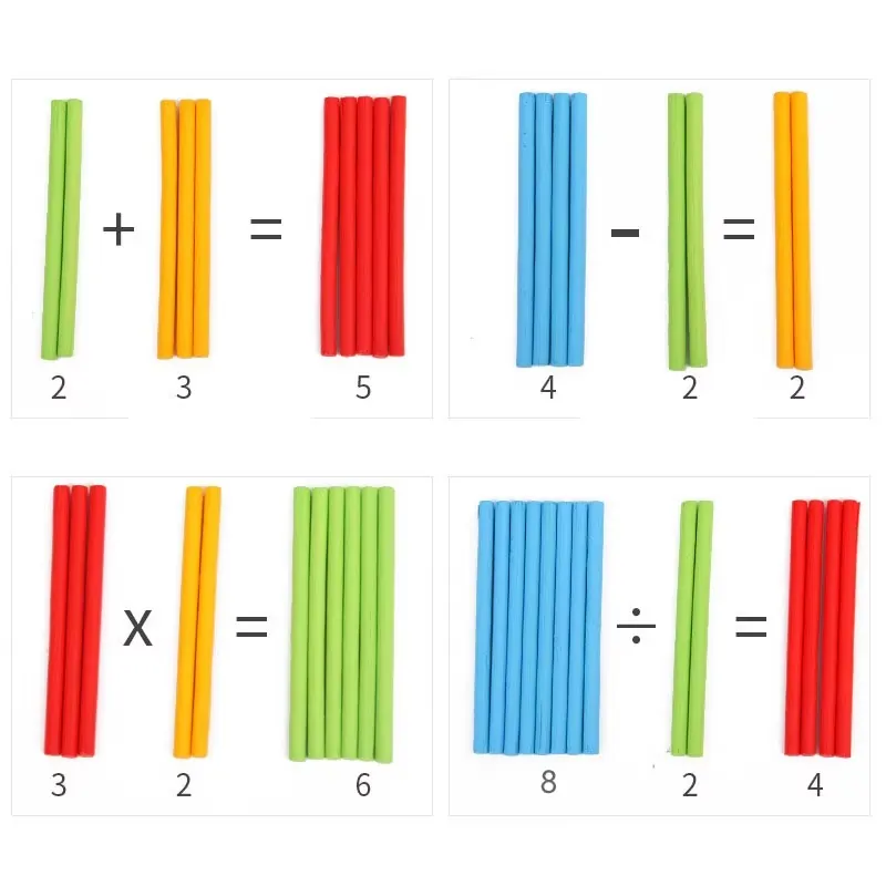 Quatre opérations expliquées avec des bâtonnets colorés