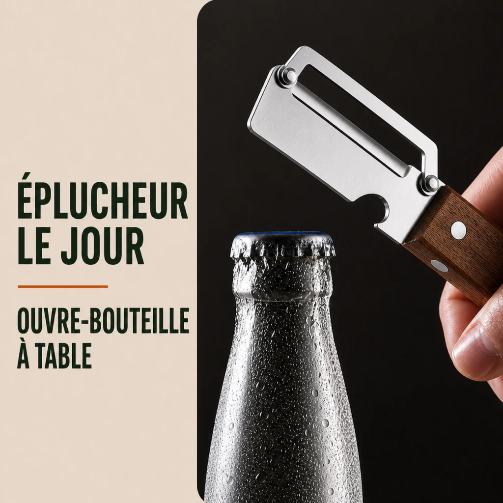 Encoche ouvre-bouteille intégrée à l’éplucheur