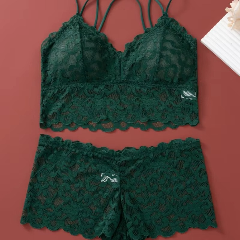 Ensemble en dentelle vert pur, haut et culotte