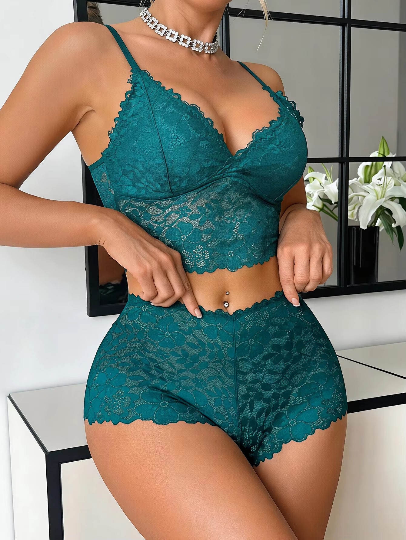Ensemble en dentelle vert pur